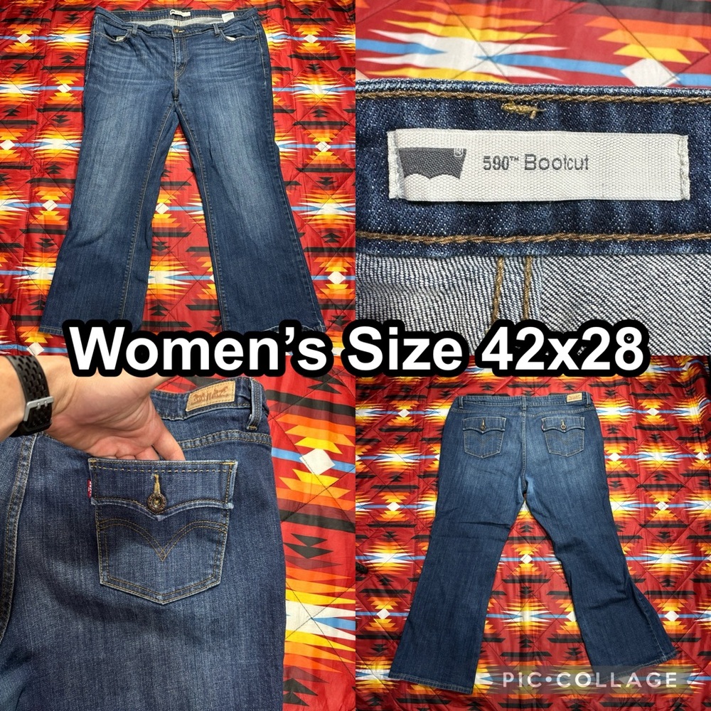 Levis Blue Jeans Womens Size 42x28 Boot Cut 590 Flap Pockets